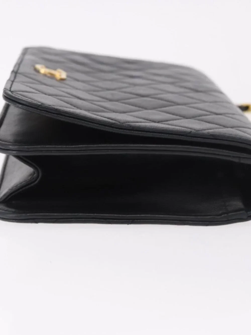 CHANEL Matelasse Chain Shoulder Bag Lamb Skin Black Gold CC Auth 184564